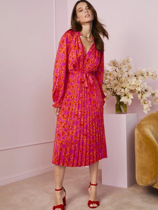 Scoop Dresses & Skirts - Scoop Floral Midi Dress Pleated Tie Spring Summer Romantic Dress Size 12-14